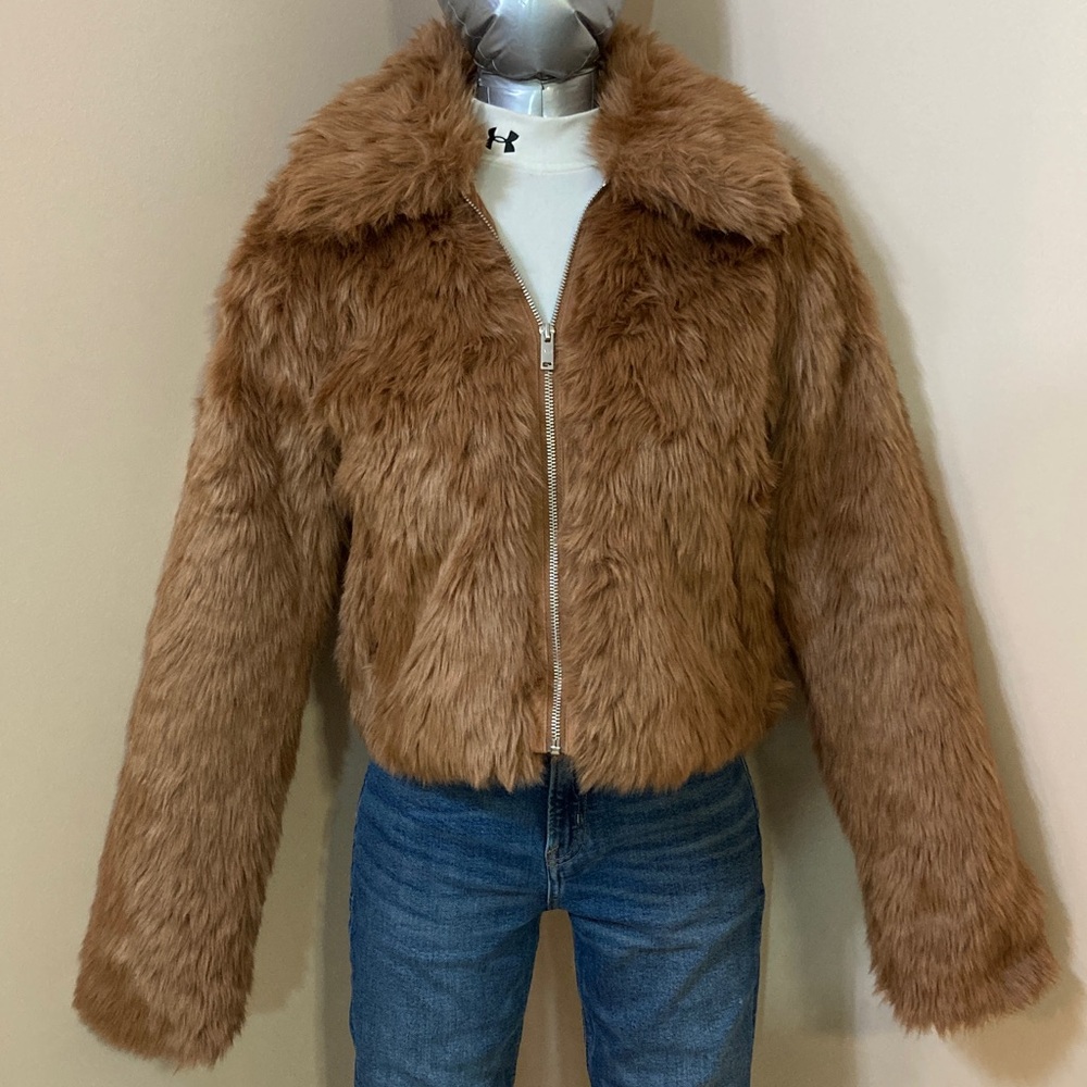 Abercrombie & Fitch Faux Fur Brown Zip-Front Jacket